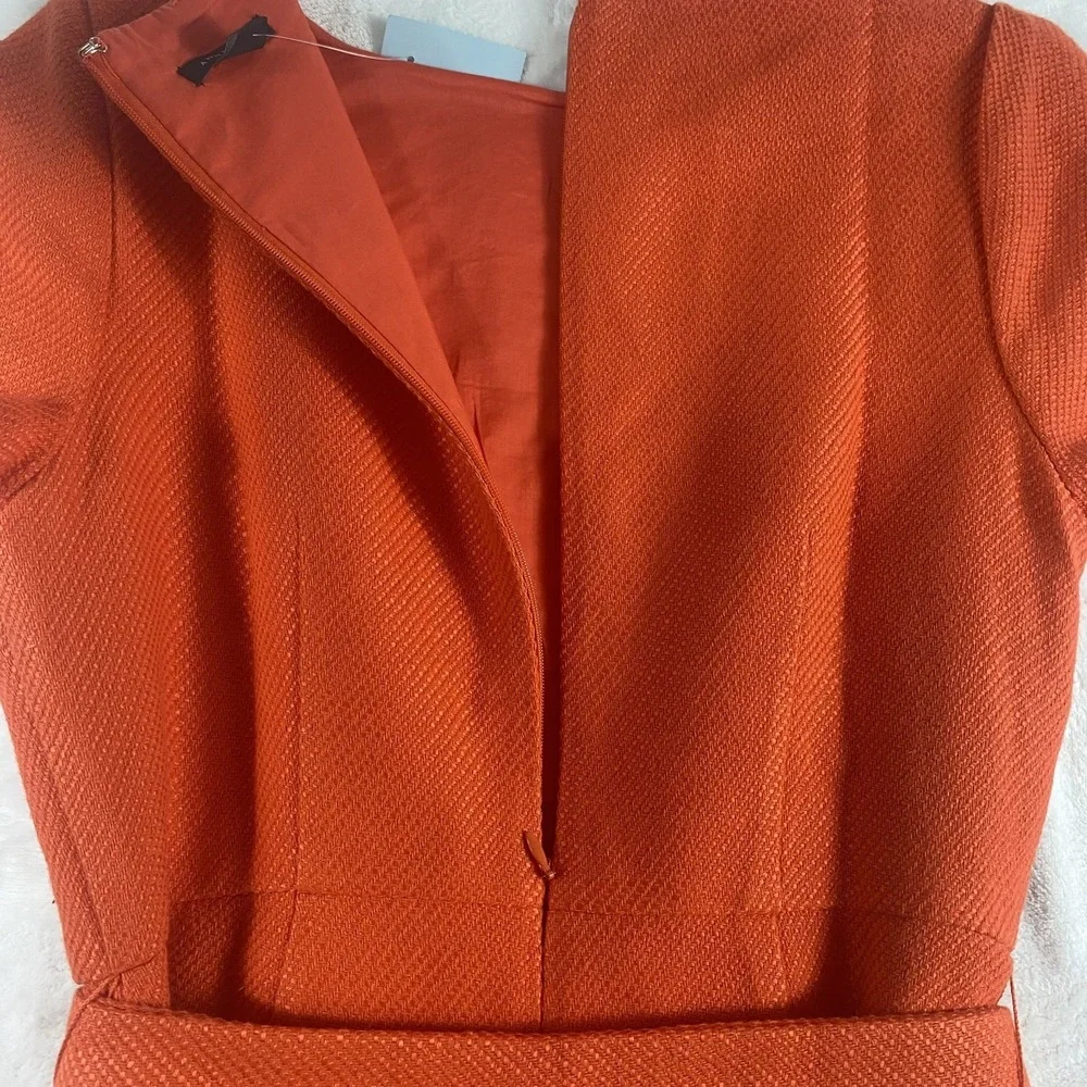 NWT Ann Taylor Knit Dress Women Sz 6 Petite Orange Belt Knee Length Office Work - Picture 12 of 15